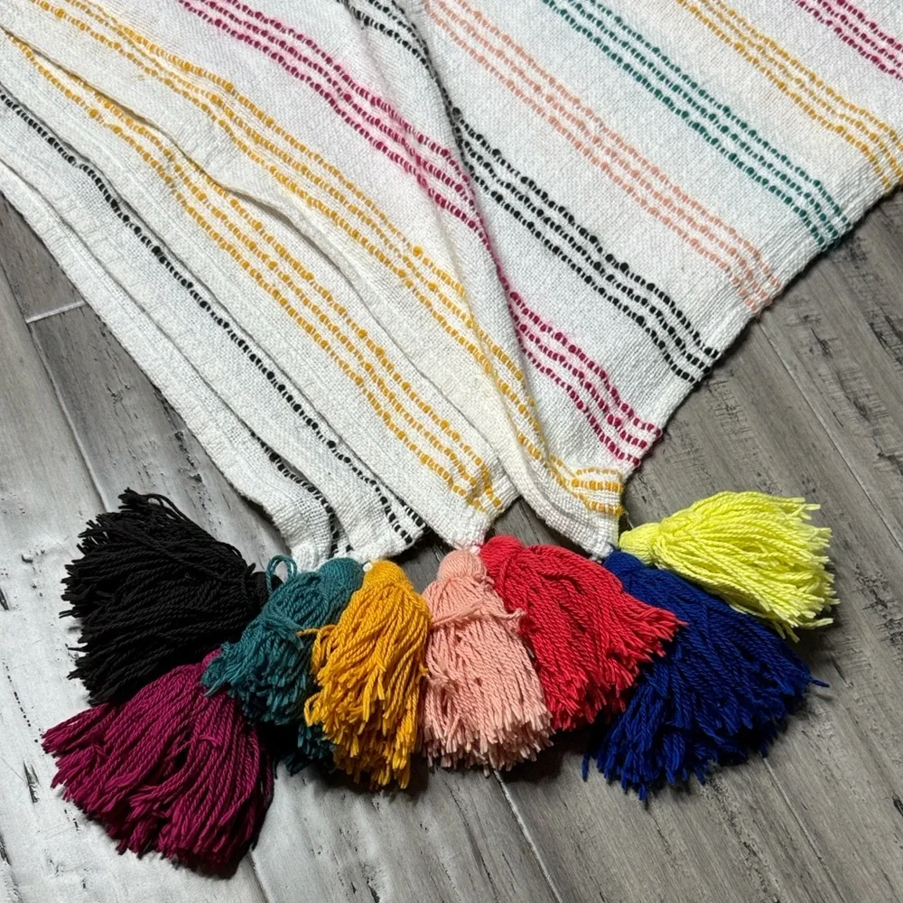 THRESHOLD TEXTURED STRIPE BOHO LIGHTWEIGHT TASSELED THROW BLANKET